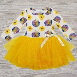Tie Dye Pumpkin Yellow Tulle Long Sleeve Dress